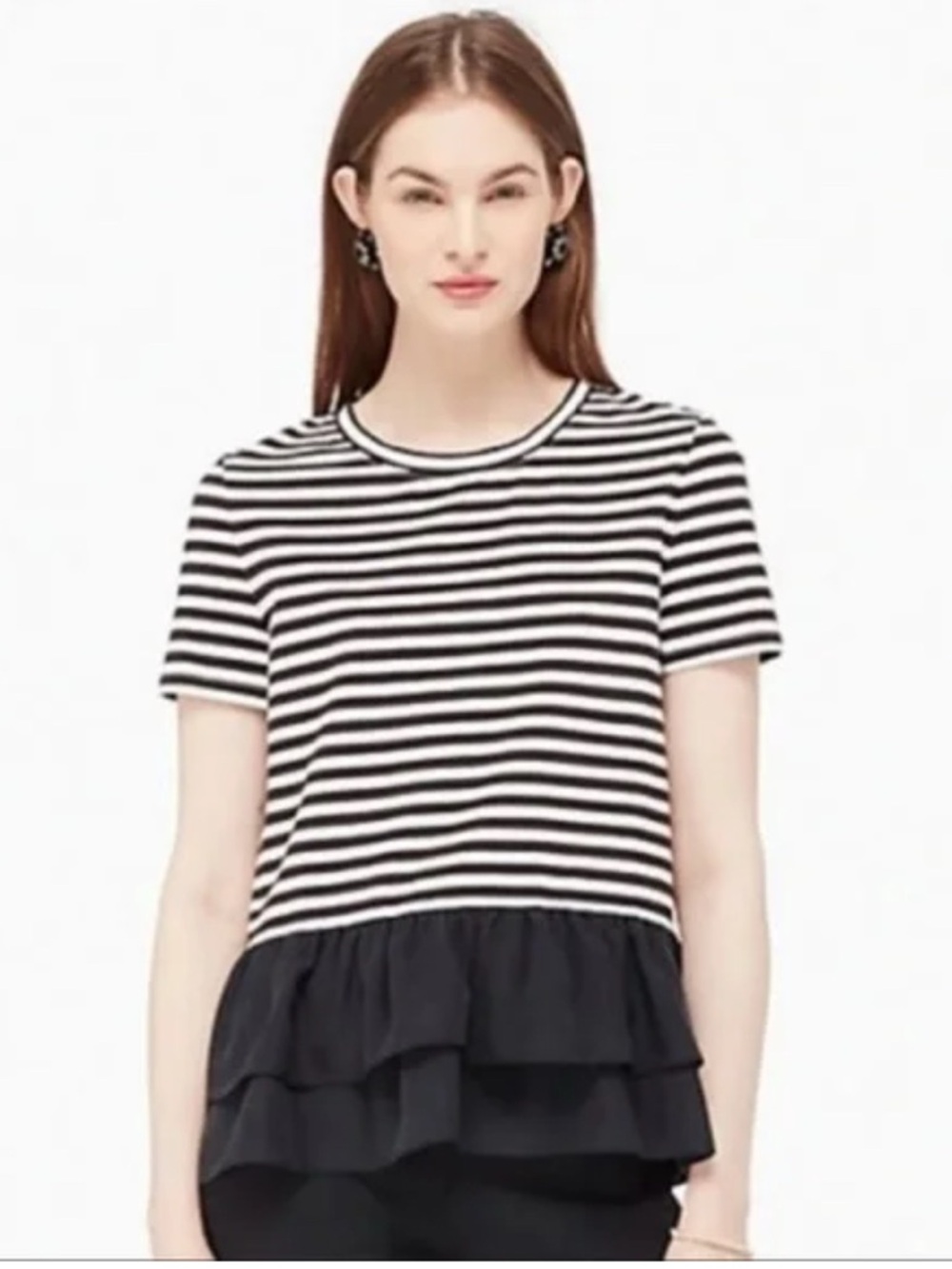 kate spade Black and White Striped Short Sleeve Peplum Tee - Picture 4 of 4